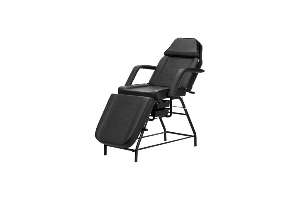 Behandelstoel zwart leer met bakjes L184xH76