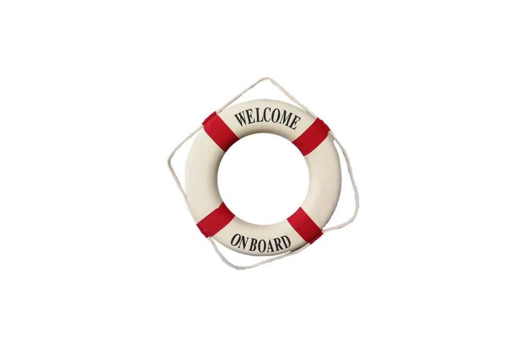 Deco | Reddingsboei wit/rood  ‘welcome on board’ Ø60