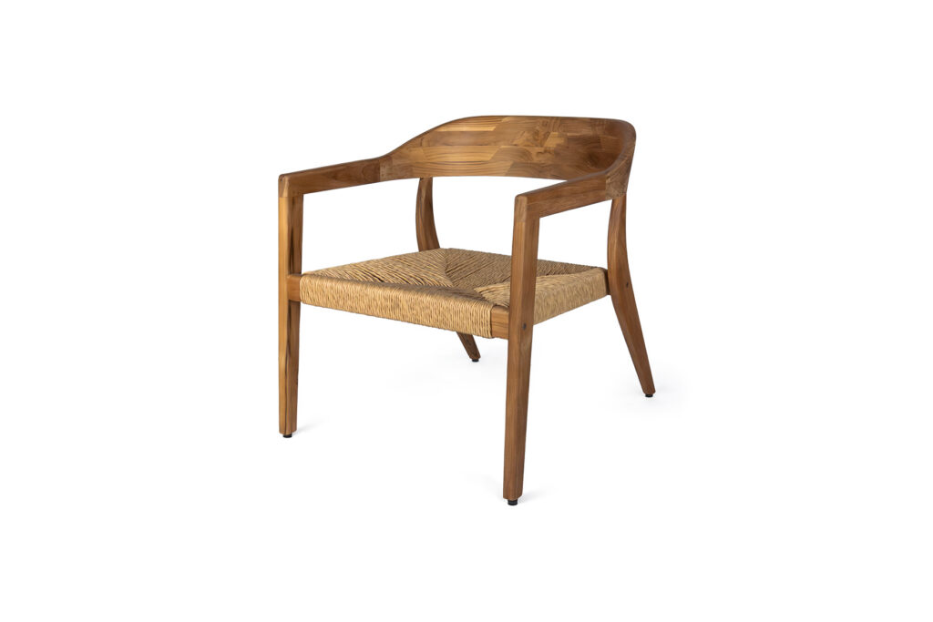 Loungestoel teakhout met rotan zitting L74xB68xH73