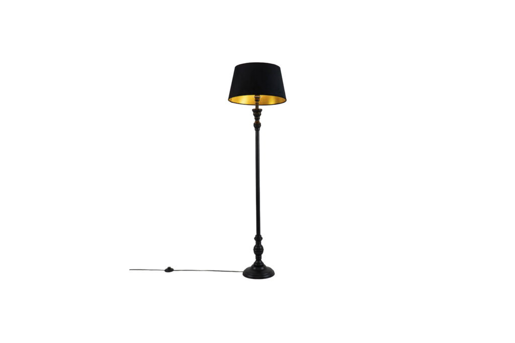 Vloerlamp L | Zwart met zwart gouden kap Ø45xH155